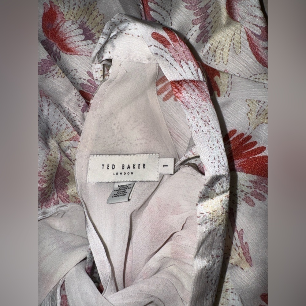 Ted Baker Dinnaa Floral high neck long sleeves Mini Dress Ivory size tb 1 US 2 - Picture 5 of 6